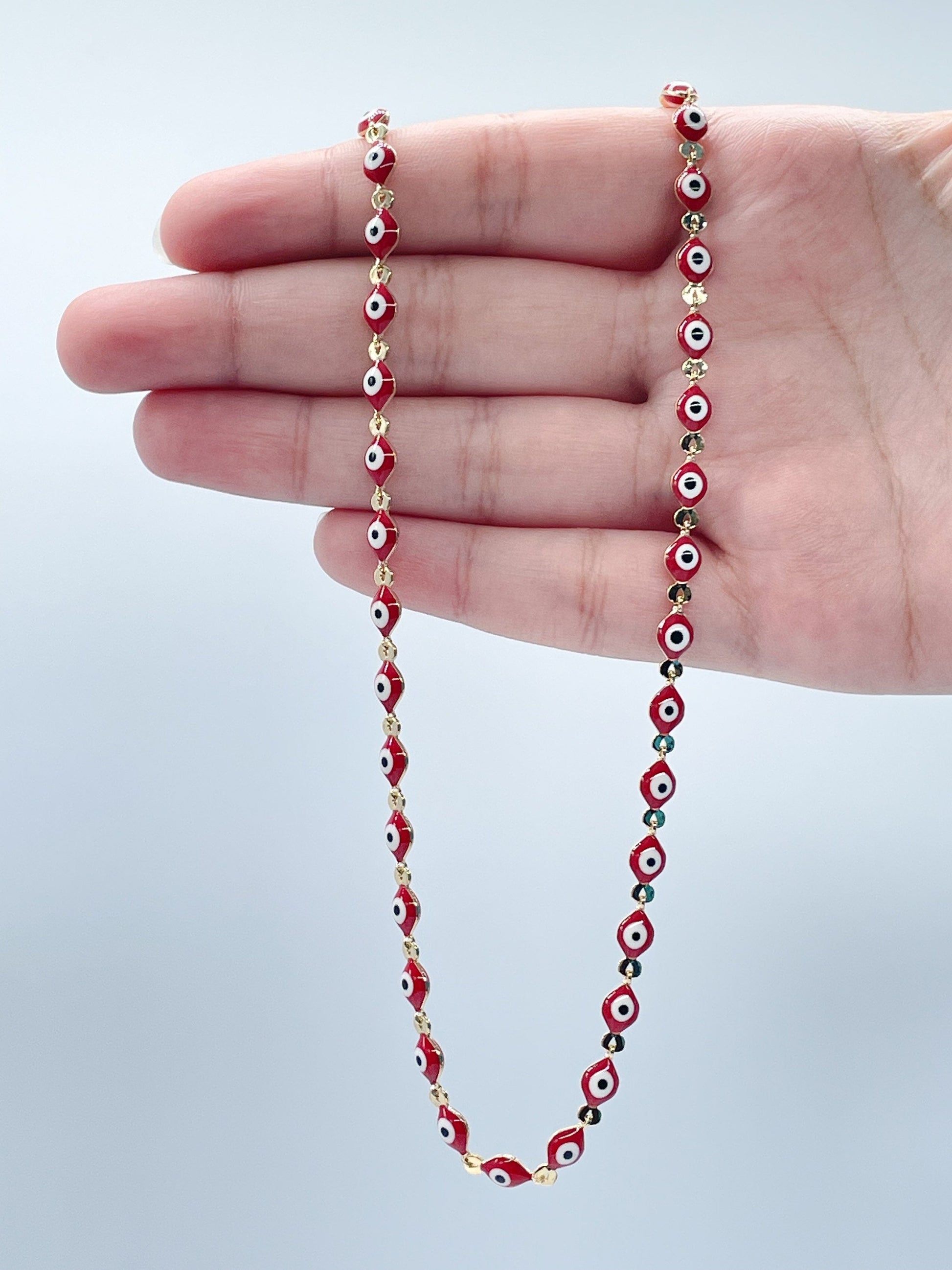 18k Gold Filled Red Color Evil Eye Bracelet And Necklace