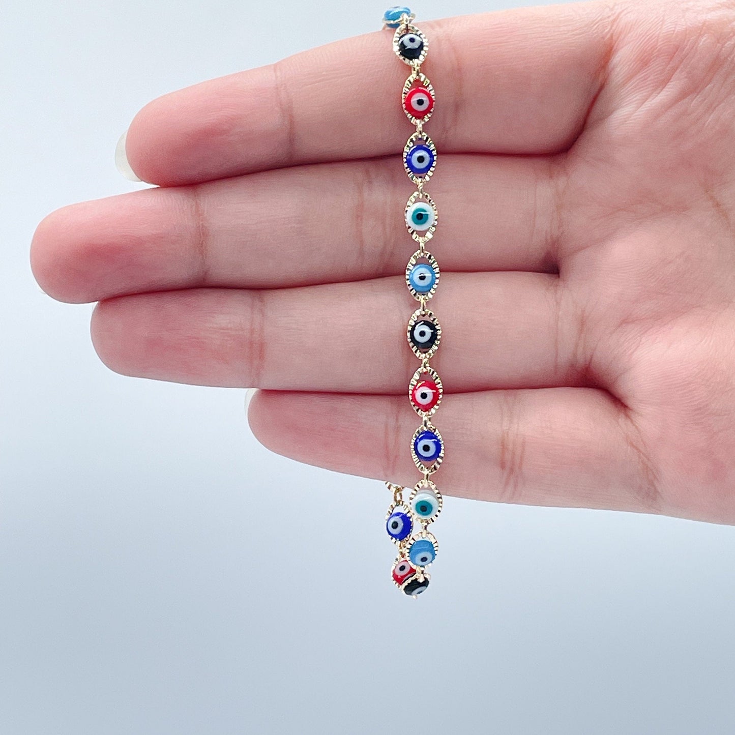 18k Gold Filled Multi Color Evil Eye Bracelet Necklace Set