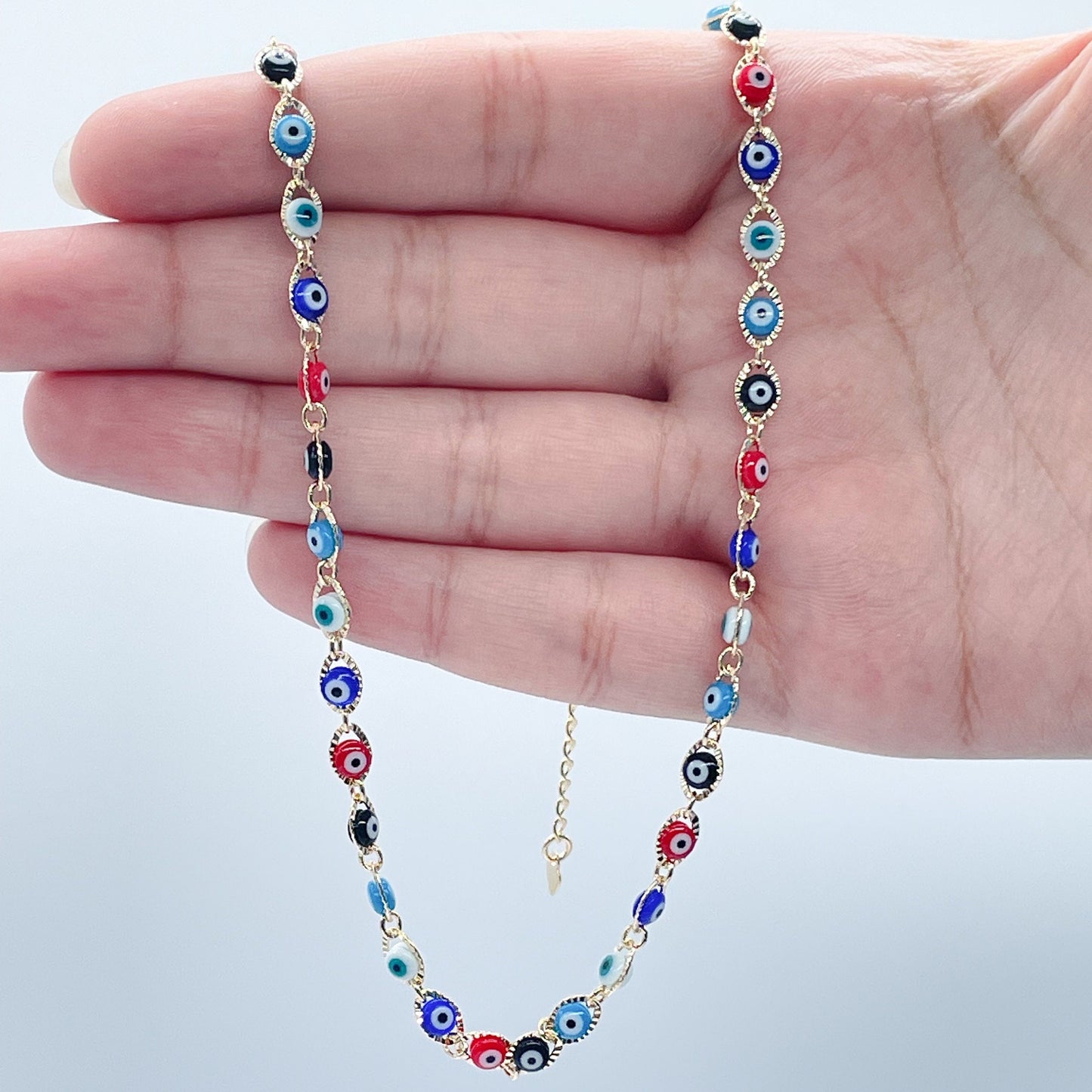 18k Gold Filled Multi Color Evil Eye Bracelet Necklace Set