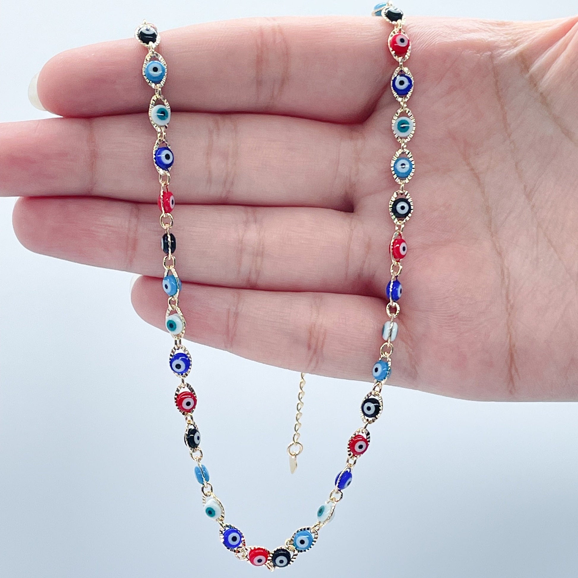 18k Gold Filled Multi Color Evil Eye Bracelet Necklace Set