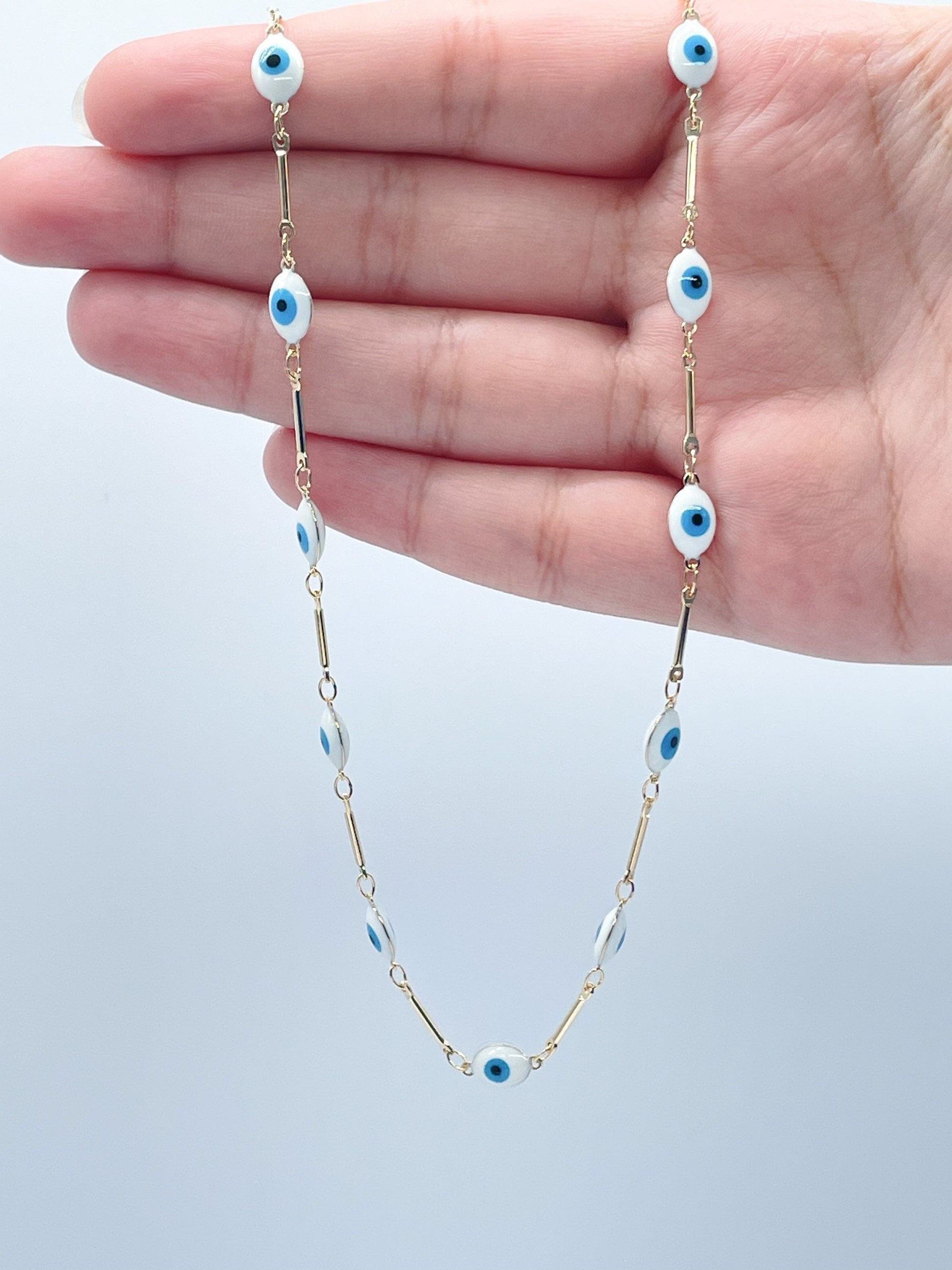 18k Gold Filled Baby Blue Evil Eye Bracelet Necklace Set