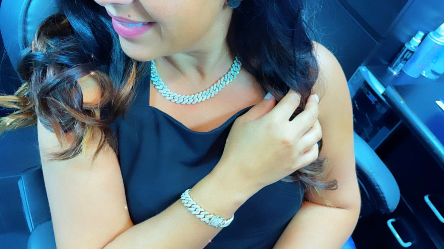 18k Gold Filled Hip Hop Luxury Micro Pave Cubic Zirconia Bling Set Miami Cuban