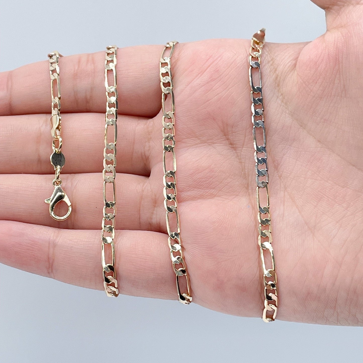 18k Gold Filled 4mm Tricolor Figaro Link Chain Necklace And Jewelry Supplies