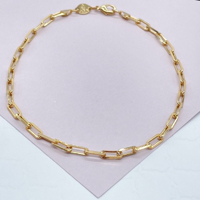 18k Gold Filled Paper Clip Link Anklet - 3mm Dainty Chain