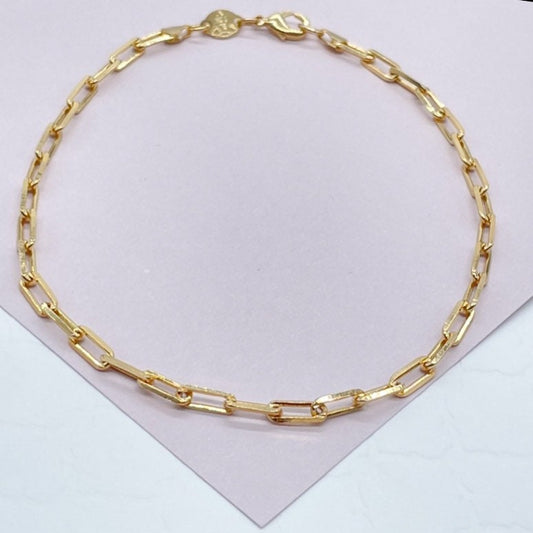 18k Gold Filled Paper Clip Link Anklet - 3mm Dainty Chain