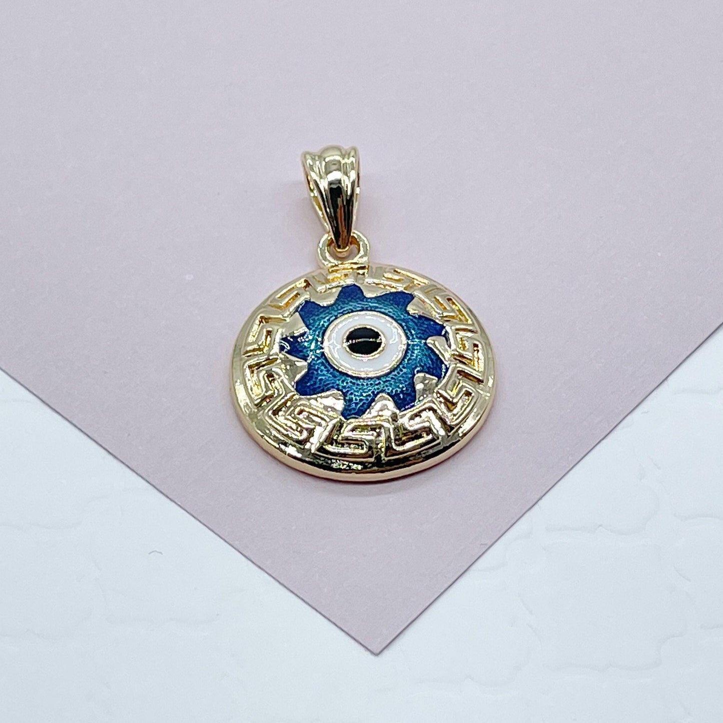 18k Gold Filled 20mm Protection Blue Evil Eye Charm Gold Pendant