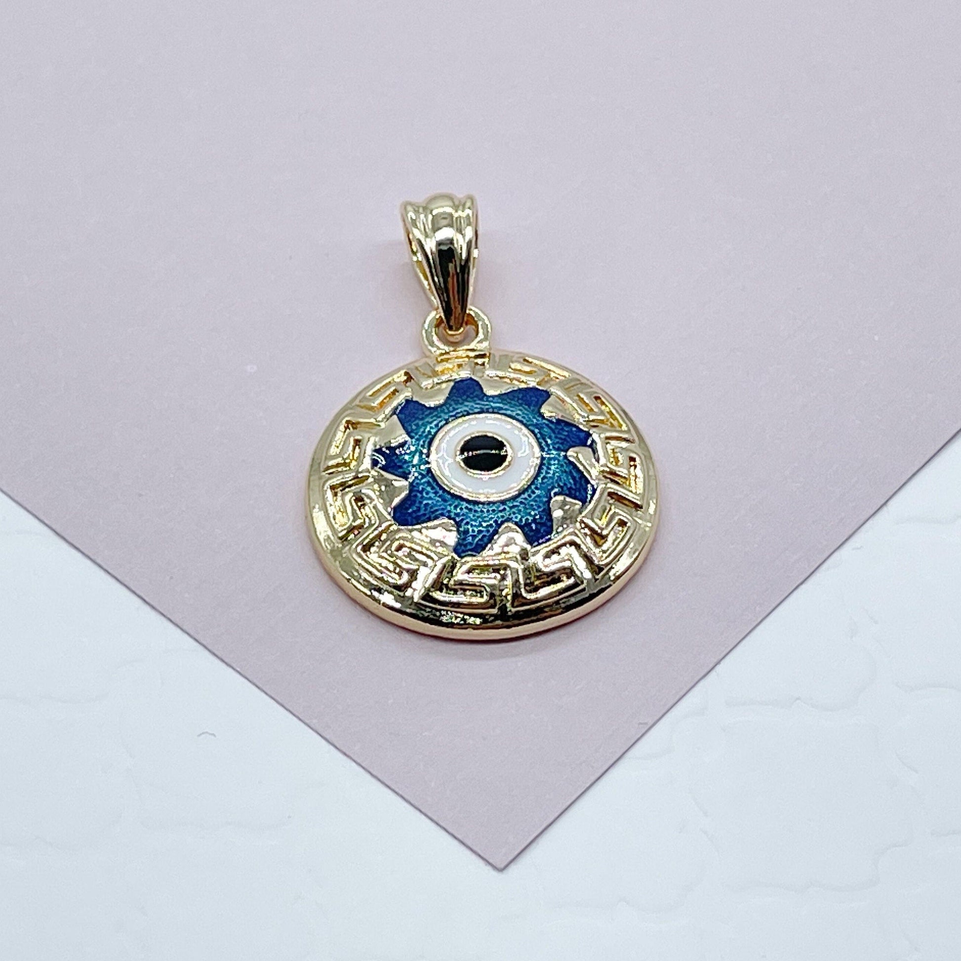 18k Gold Filled 20mm Protection Blue Evil Eye Charm Gold Pendant