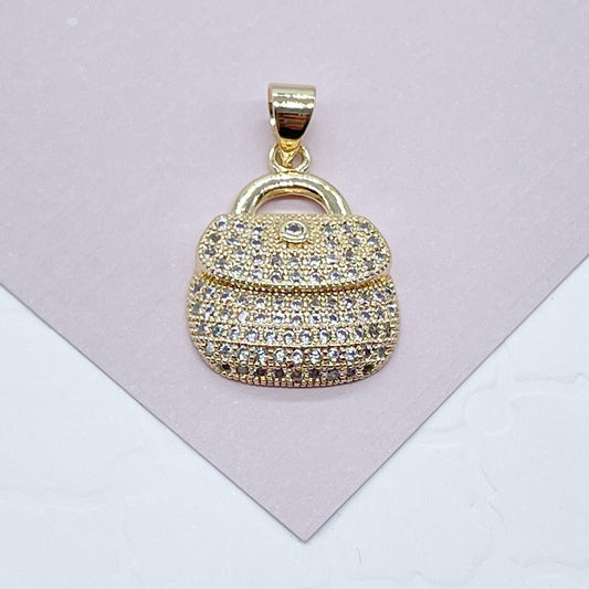 18k Gold Filled Purse Charm with Micro Pave Cubic Zirconia Gold CZ Bag Pendant