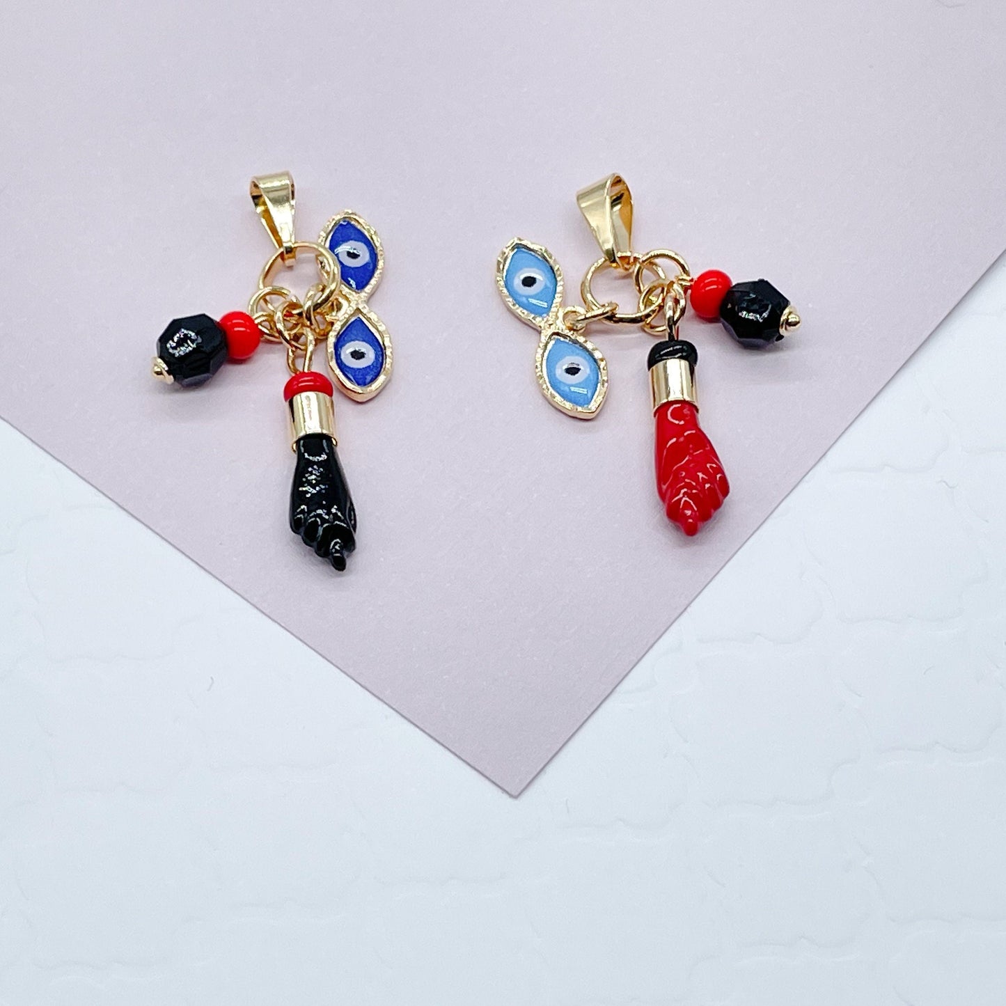 18k Gold Filled Ojo de Santa Lucia, Azabache & "Figa" Charms Wholesale Pendant