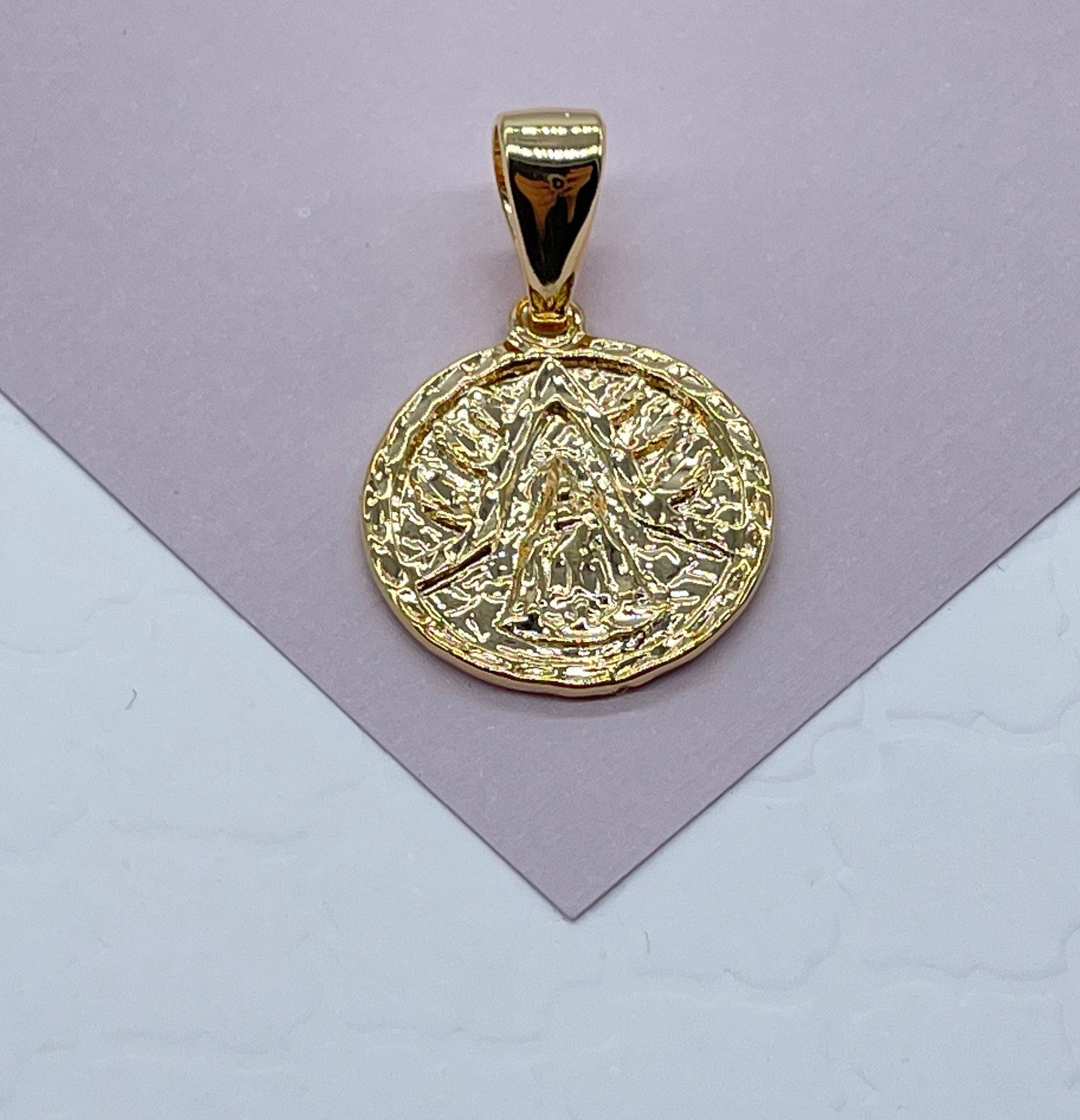18k Gold Filled 15mm Our Lady of Charity Coin Pendant Catholic Gift Caridad