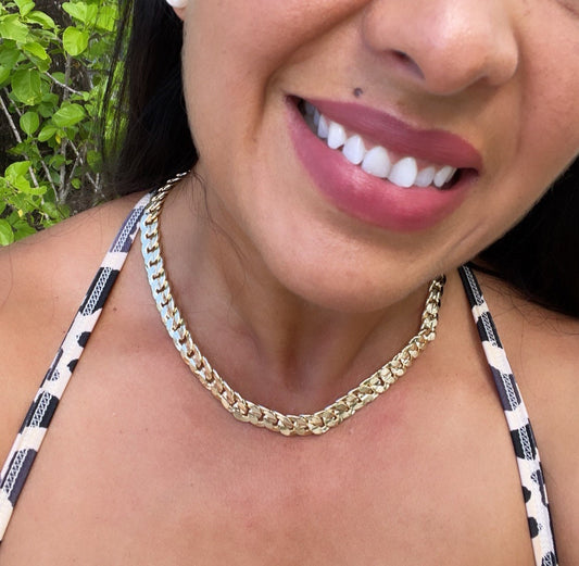 18k Gold Filled Thick Carved Cuban Link Chain 9.5mm Necklace