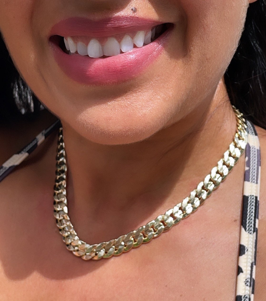 18k Gold Filled Thick Carved Cuban Link Chain 9.5mm Necklace