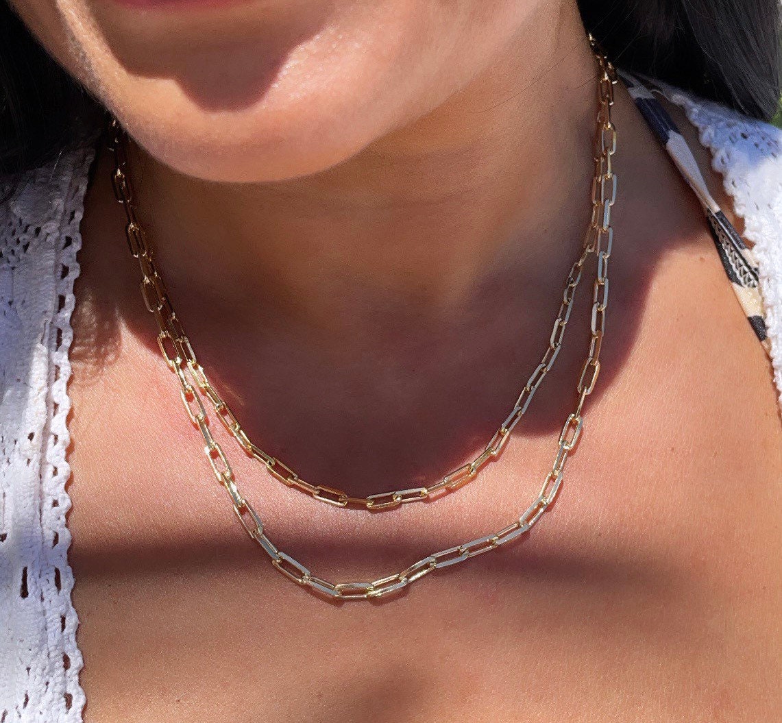 18k Gold Filled Paper Clip Chain 4mm Necklace