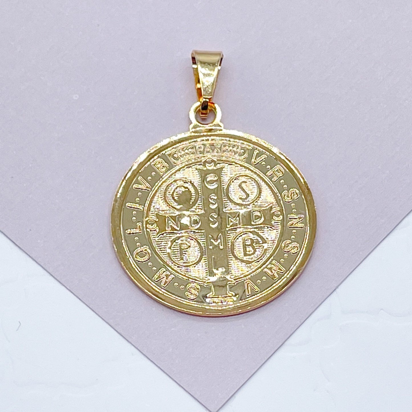 18k Gold Filled 20mm San Benito Round Medal Charm Dainty Gold Saint Benedict Pendant Jewelry Supplies