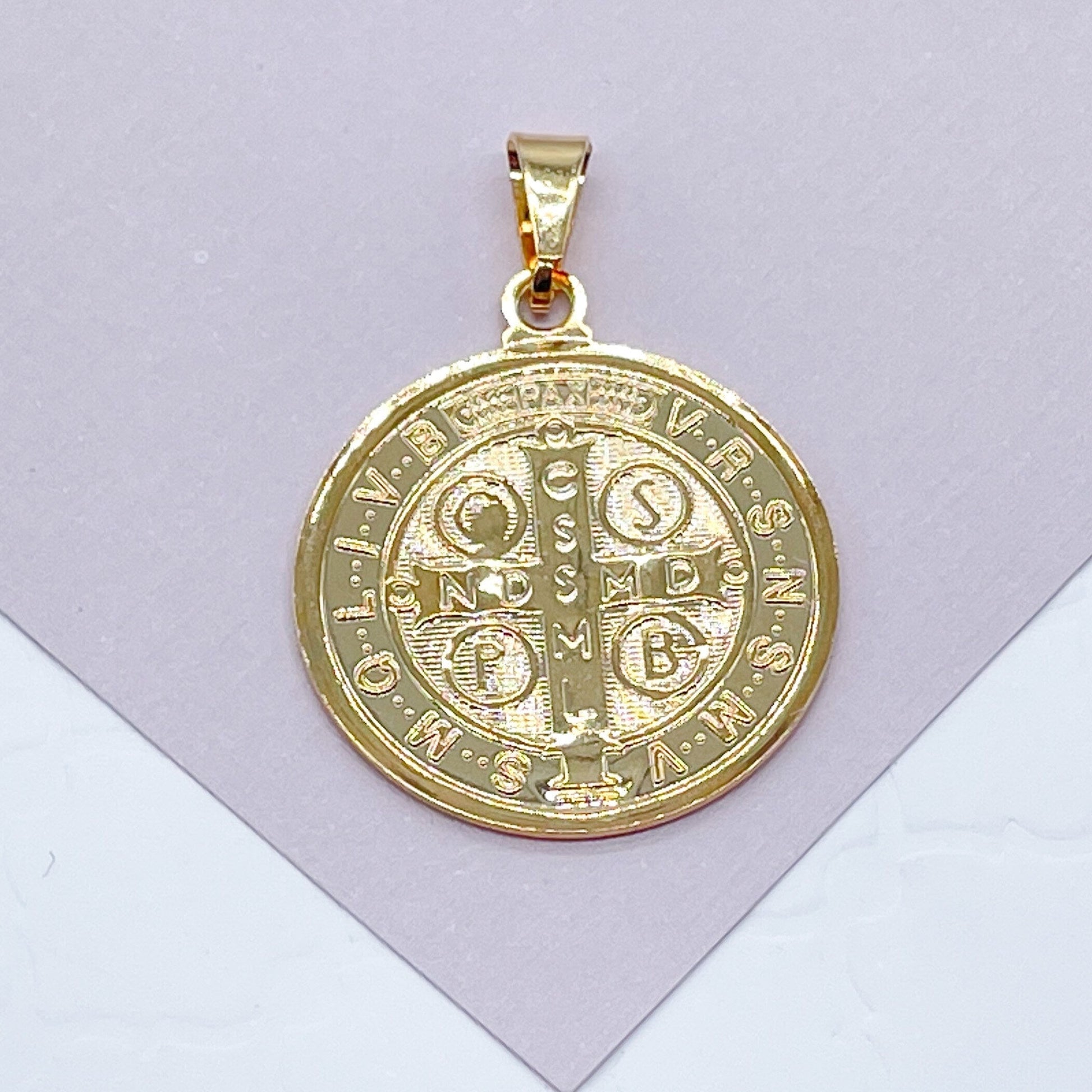18k Gold Filled 20mm San Benito Round Medal Charm Dainty Gold Saint Benedict Pendant Jewelry Supplies