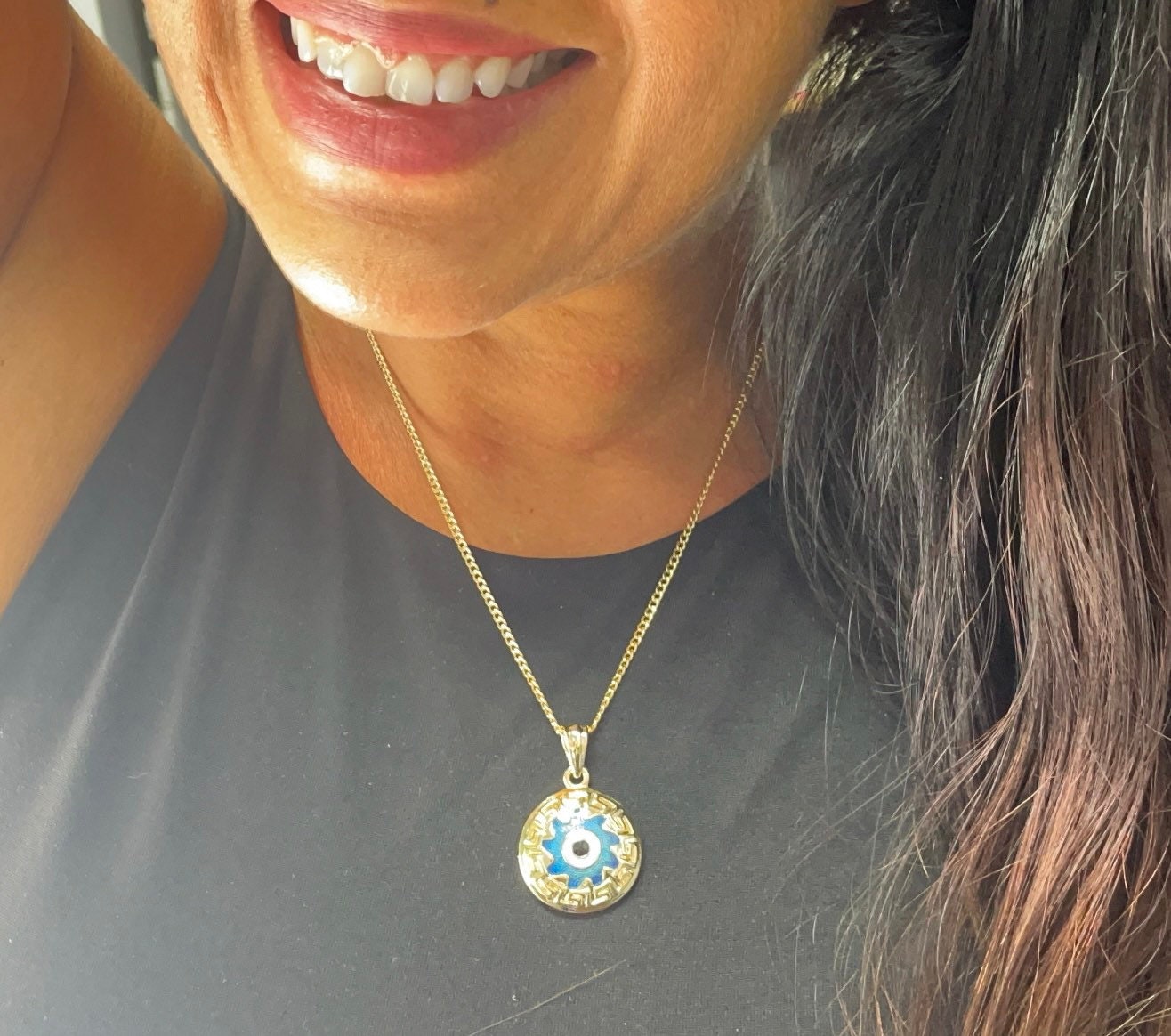 18k Gold Filled 20mm Protection Blue Evil Eye Charm Gold Pendant