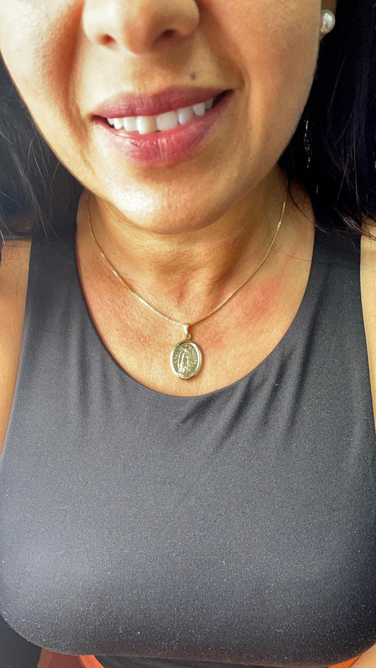 18k Gold Filled Our Lady of Guadalupe Oval Pendant (15mm)