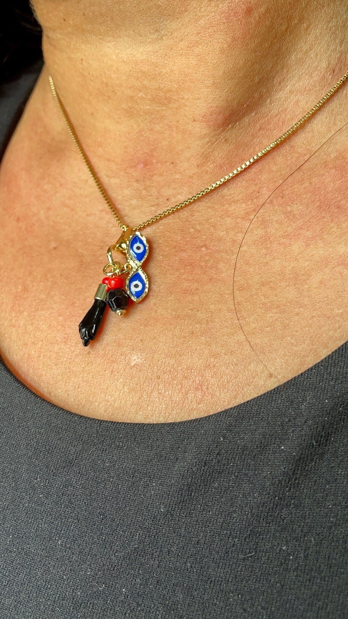 18k Gold Filled Ojo de Santa Lucia, Azabache & "Figa" Charms Wholesale Pendant