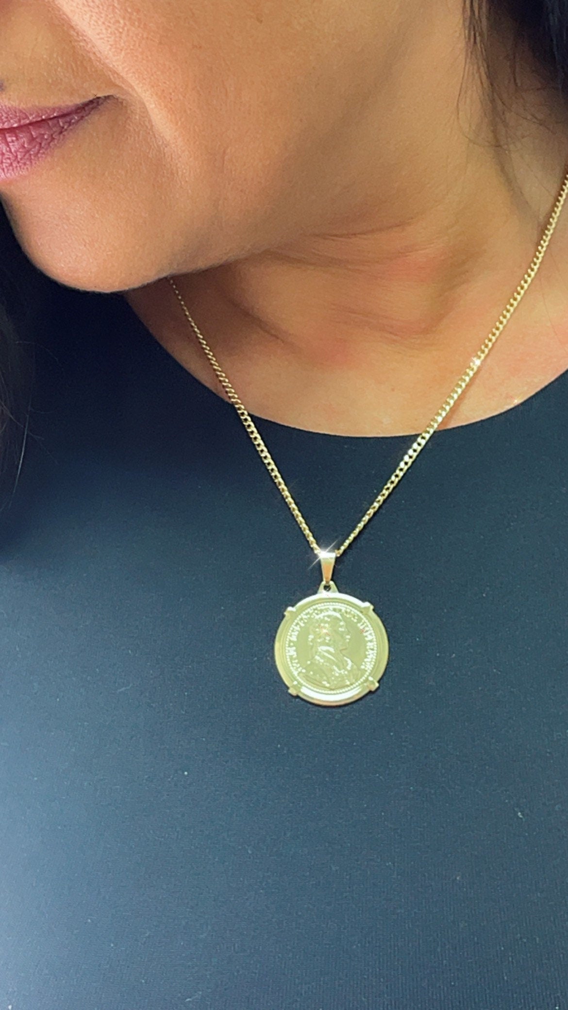 18k Gold Filled Coin Pendant: Austrian Francis Joseph Charm, 25mm