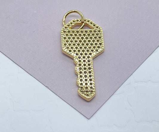 18k Gold Filled Key Charm with Micro Pave Cubic Zirconia Zirconia Key Pendant