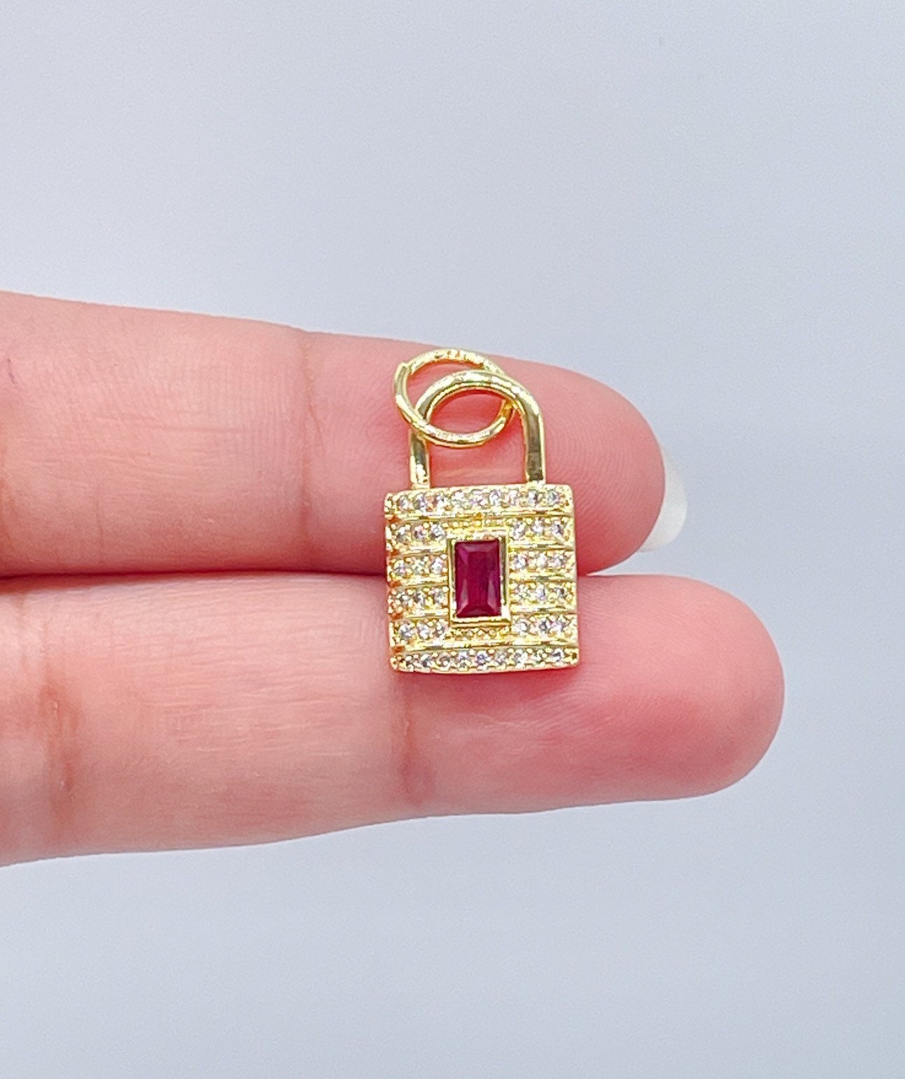 18k Gold Filled Lock Charm with Micro Pave Cubic Zirconia Featuring Dainty