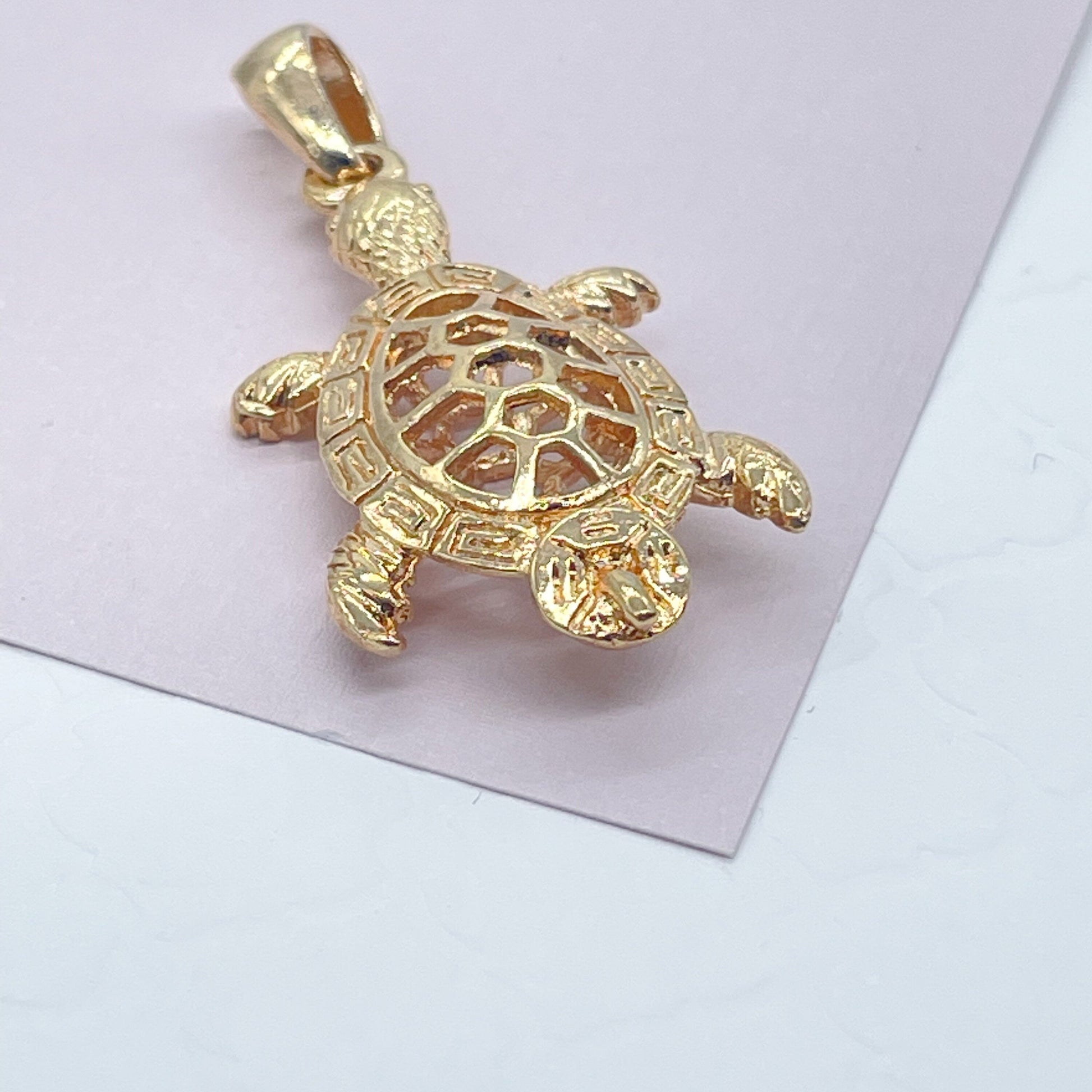 18k Gold Filled Double Sided 3-D Turtle Charm Featuring Large Bail And Jewelry Making Supplies Pendants Marine Nature Inspired