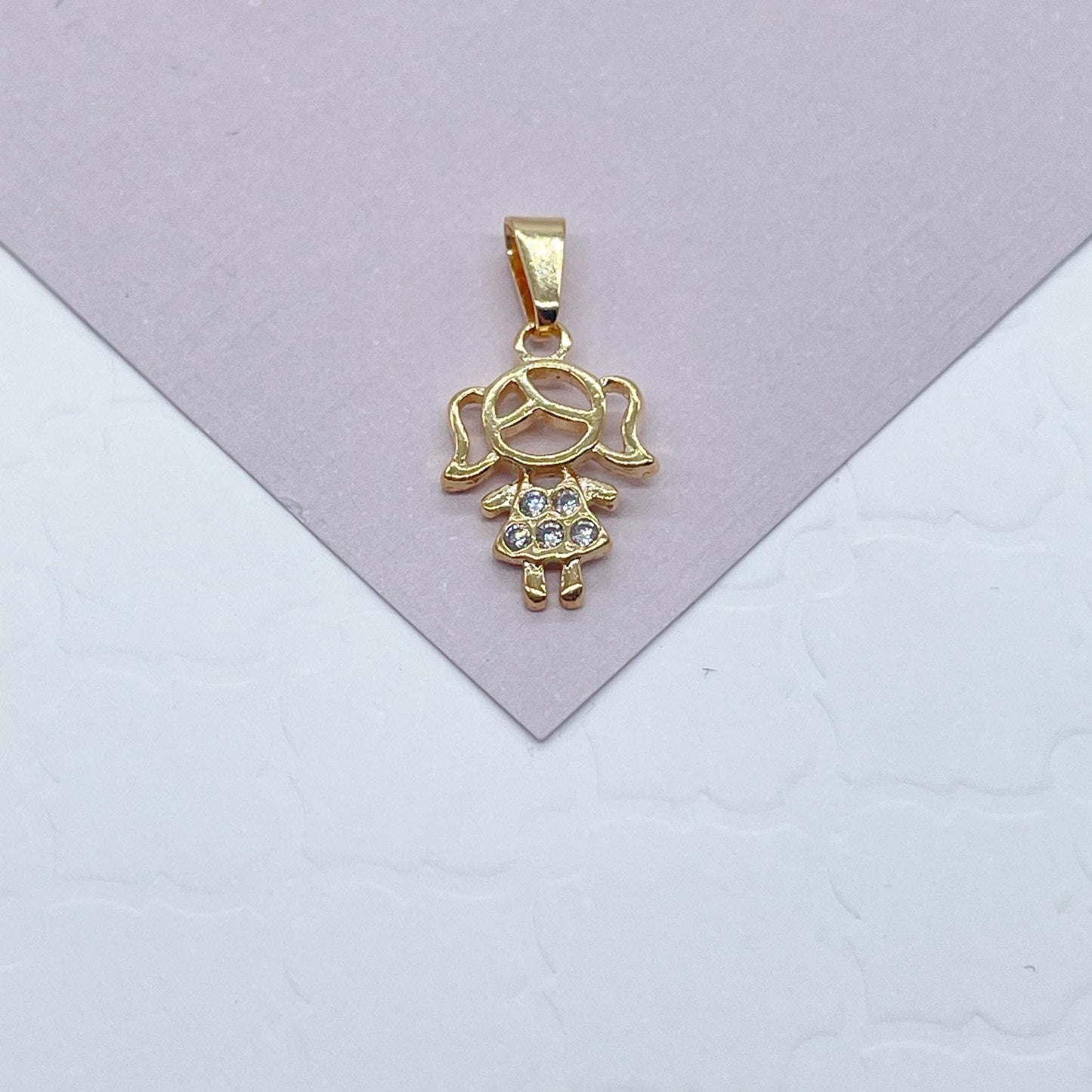 18k Gold Filled Kids Charms Boy in a Hat or Girl Featuring Cubic Zirconia and Jewelry Supplies Family Jewelry Mother