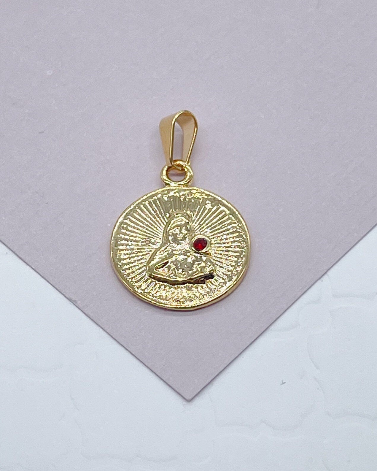 18k Gold Filled Santa Barbara Charm Featuring Crystal Ruby And Jewelry Making Supplies Religious Catholic Pendants