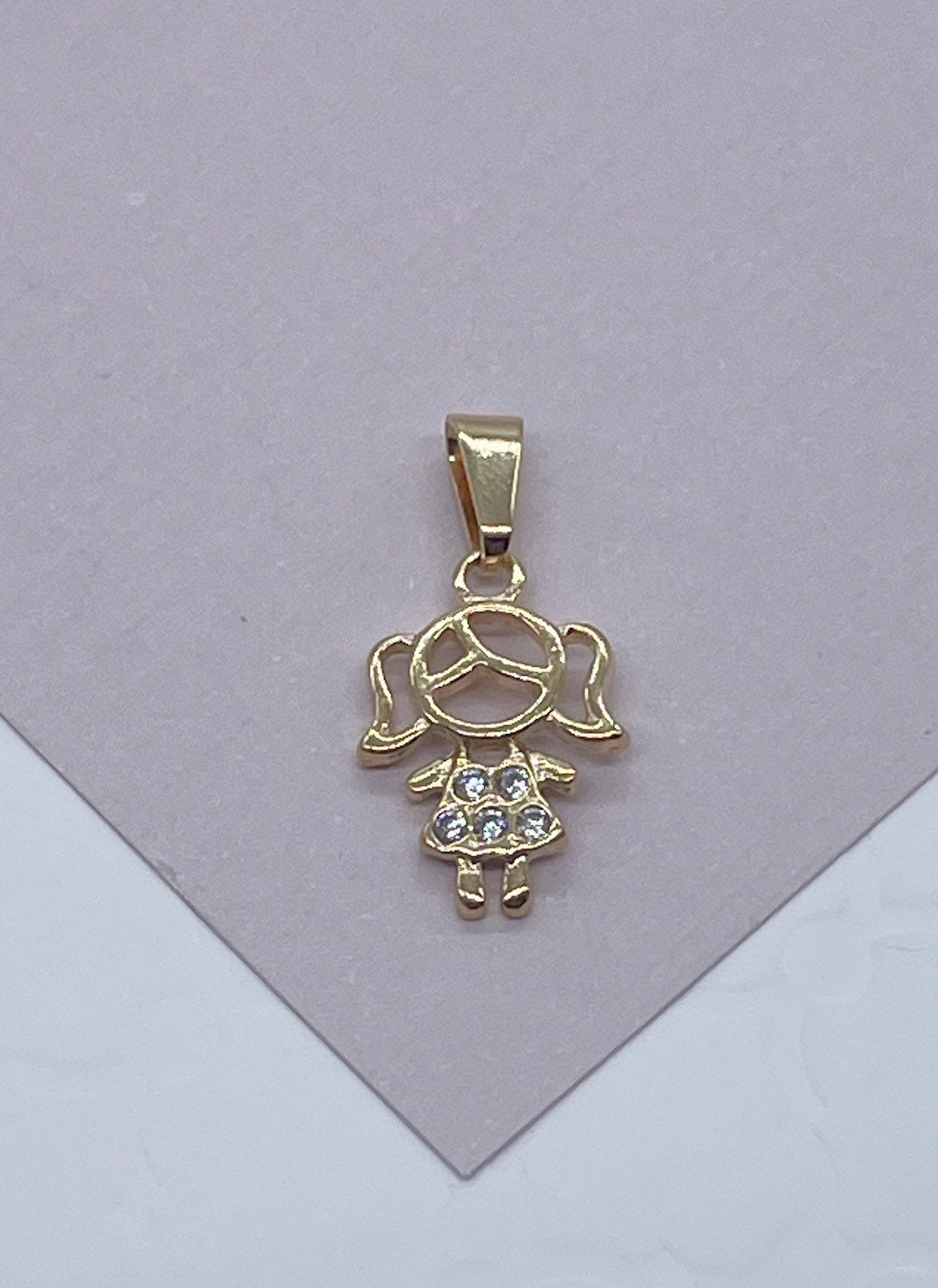 18k Gold Filled Kids Charms Boy in a Hat or Girl Featuring Cubic Zirconia and Jewelry Supplies Family Jewelry Mother