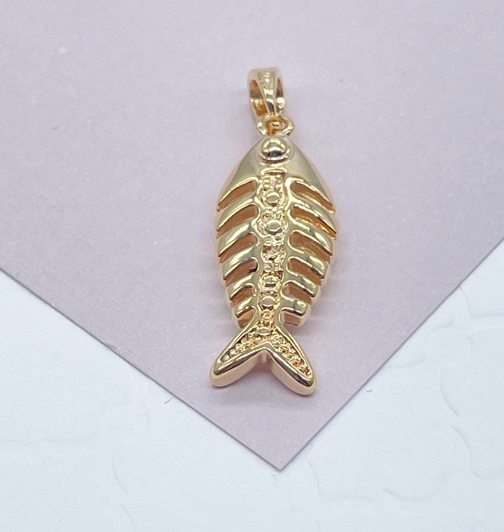 18k Gold Filled Dainty Fishbone Charm Marine Life Ocean Theme Fisher Jewelry And Jewelry Making Supplies Pendant