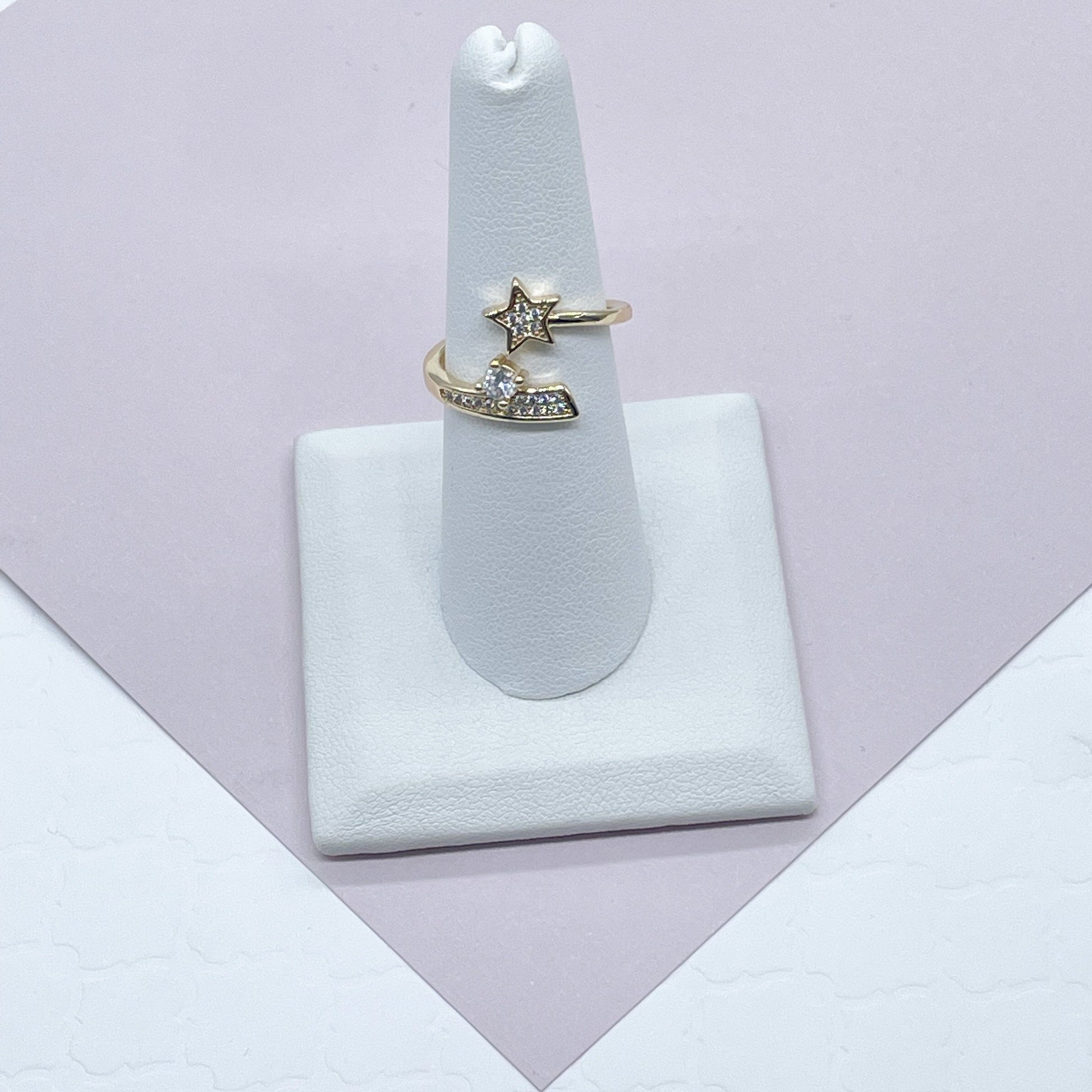 18k Gold Filled “Shooting Star” Ring Featuring Micro Pave Cubic Zirconia and A Solitaire Dainty Jewelry