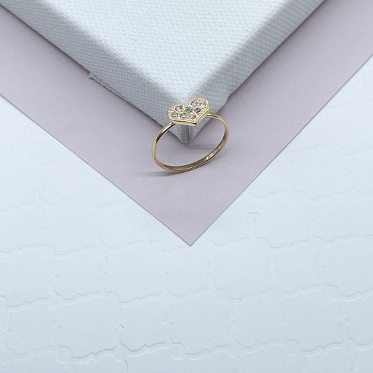 18k Gold Filled Mini Heart Ring Featuring Cubic Zirconia on Top Dainty Gold Ring