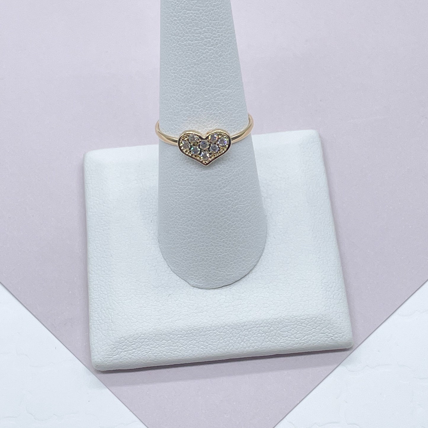 18k Gold Filled Mini Heart Ring Featuring Cubic Zirconia on Top Dainty Gold Ring