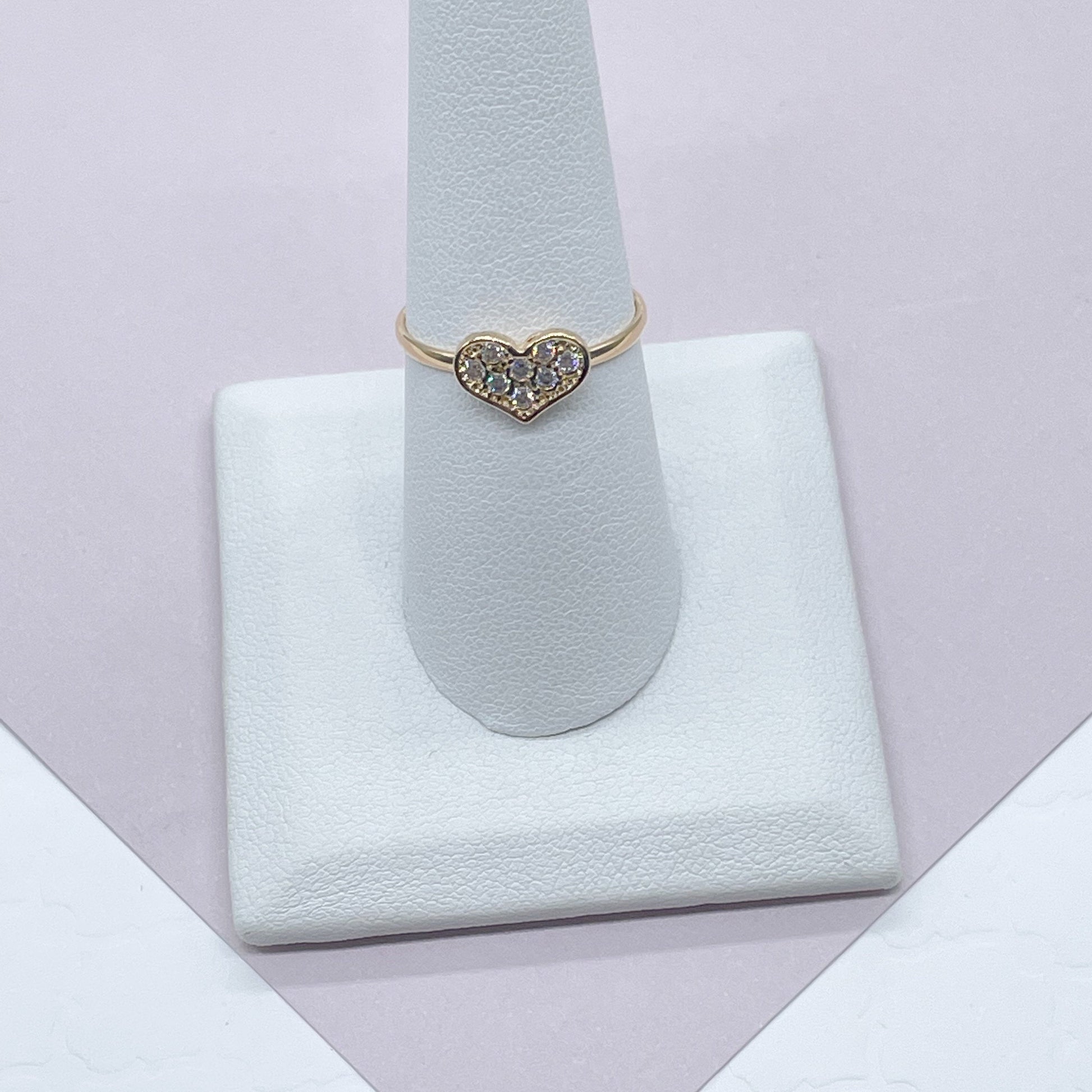 18k Gold Filled Mini Heart Ring Featuring Cubic Zirconia on Top Dainty Gold Ring