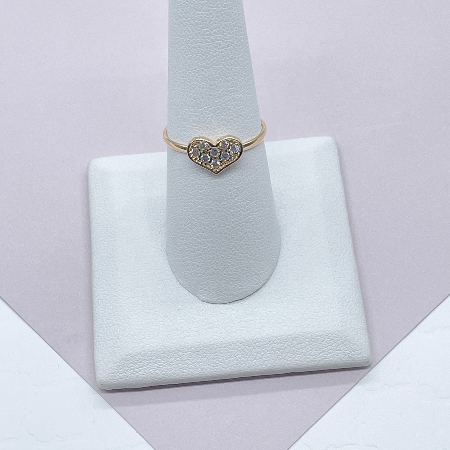 18k Gold Filled Heart Ring: Dainty Cubic Zirconia Ring