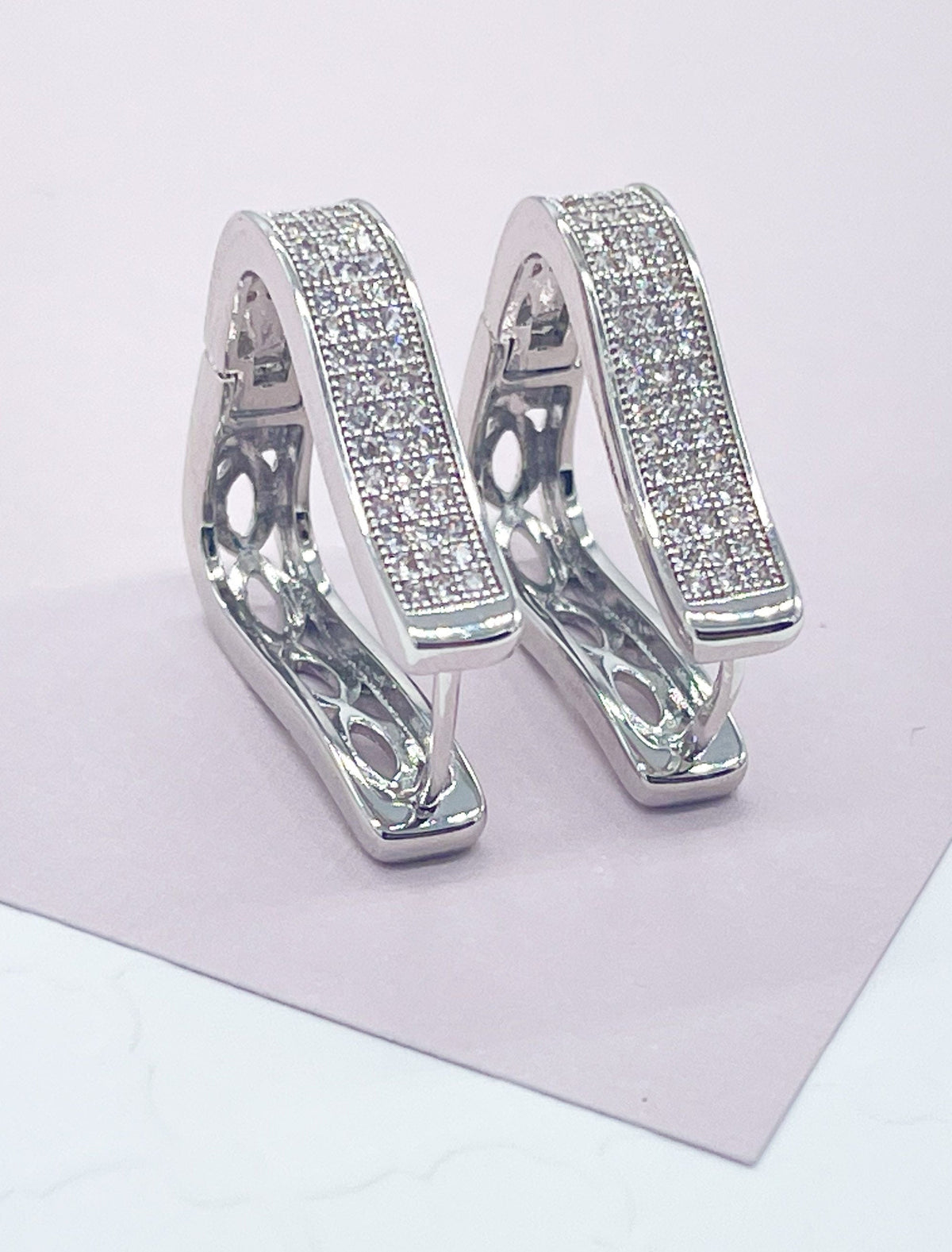 18k Gold Filled Hoop Earrings: Square Guitar Pick Design