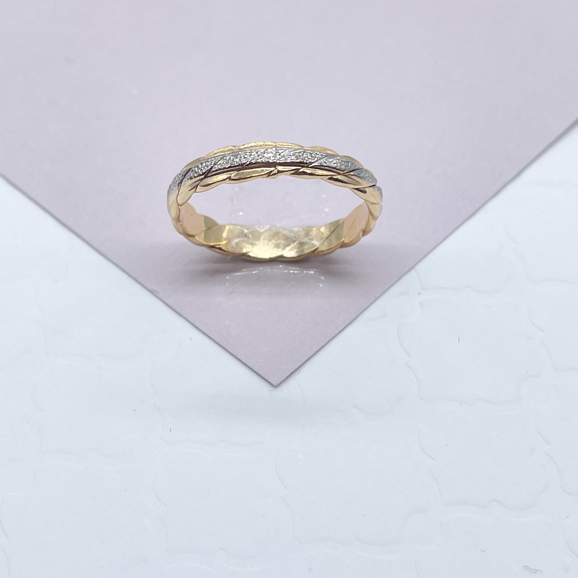 18k Gold Filled Twisted Details Ring Featuring A Line of Silver On Top Of The Ring Dainty Ring