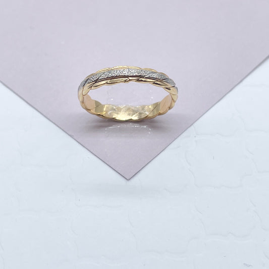 18k Gold Filled Twisted Details Ring Featuring A Line of Silver On Top Of The Ring Dainty Ring