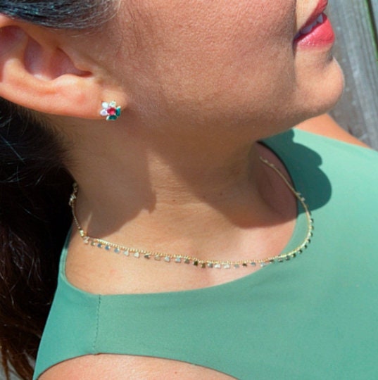 18k Gold Filled Little Heart Choker On a Cuban Link Chain Hypoallergenic Jewelry