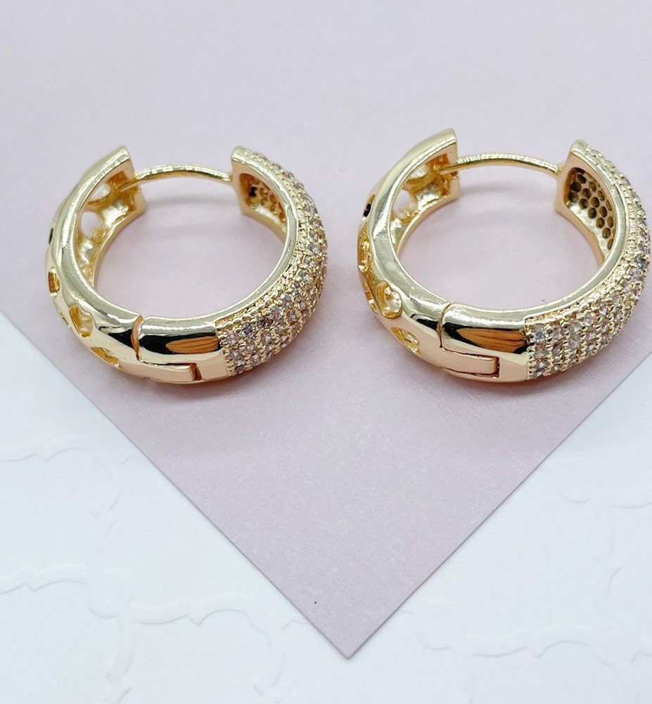 18K Gold Filled Micro Pave Cubic Zirconia Clicker Hoop Earrings