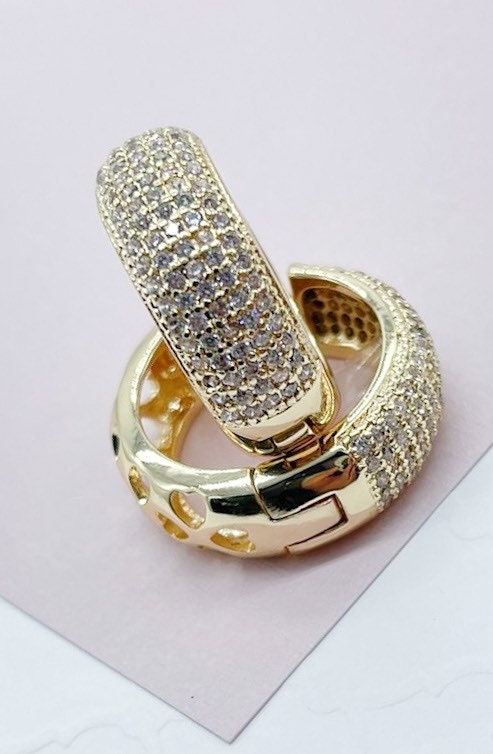 18K Gold Filled Micro Pave Cubic Zirconia Clicker Hoop Earrings