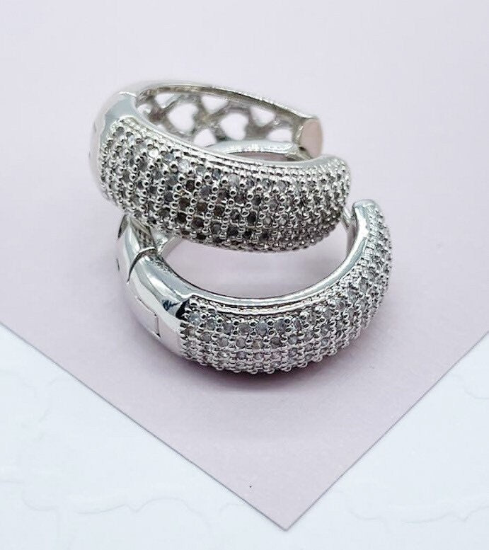 18K Gold Filled Micro Pave Cubic Zirconia Clicker Hoop Earrings