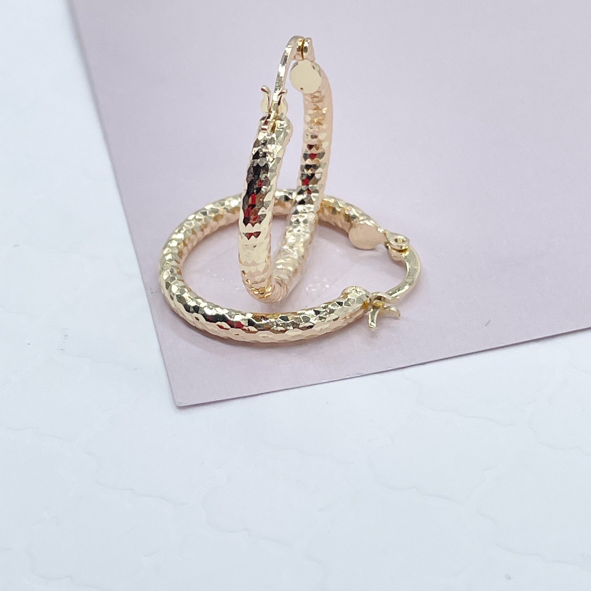 18k Gold Filled Small Rugged Textured Hoop Earring Medium Size 25mm the