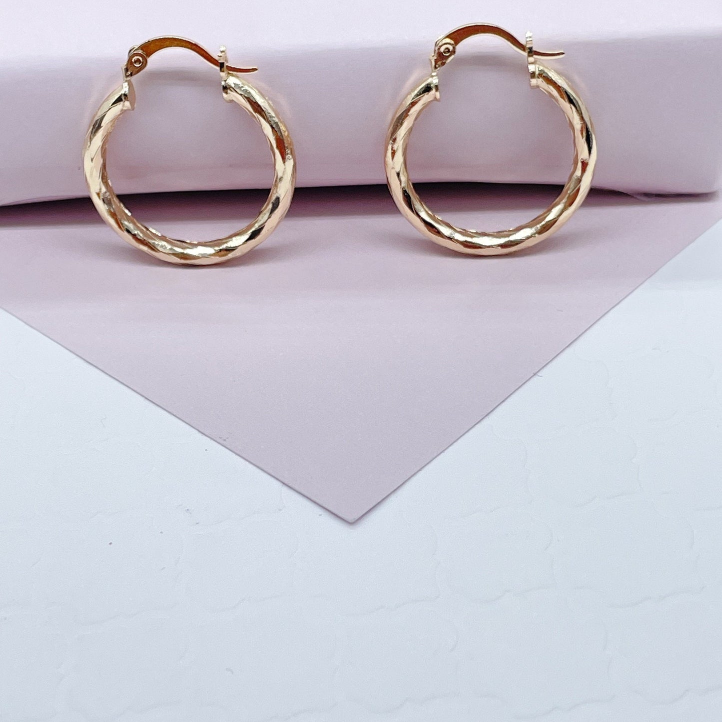 18k Gold Filled Small Diamond Textured Hoops Earrings Available in 25mm For