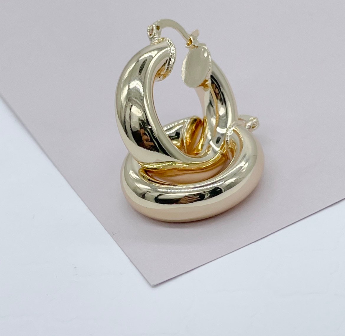 Chunky And Small 18k Gold Filled Plain Hoop Earrings