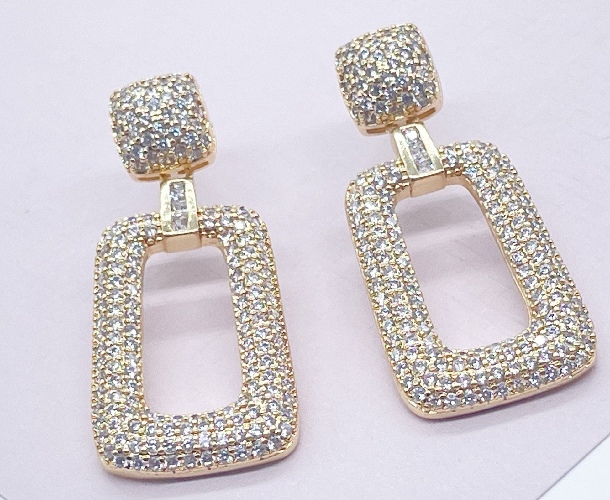 18K Gold Filled Square Micro Pave Cubic Zicornia Dangling Party Earrings