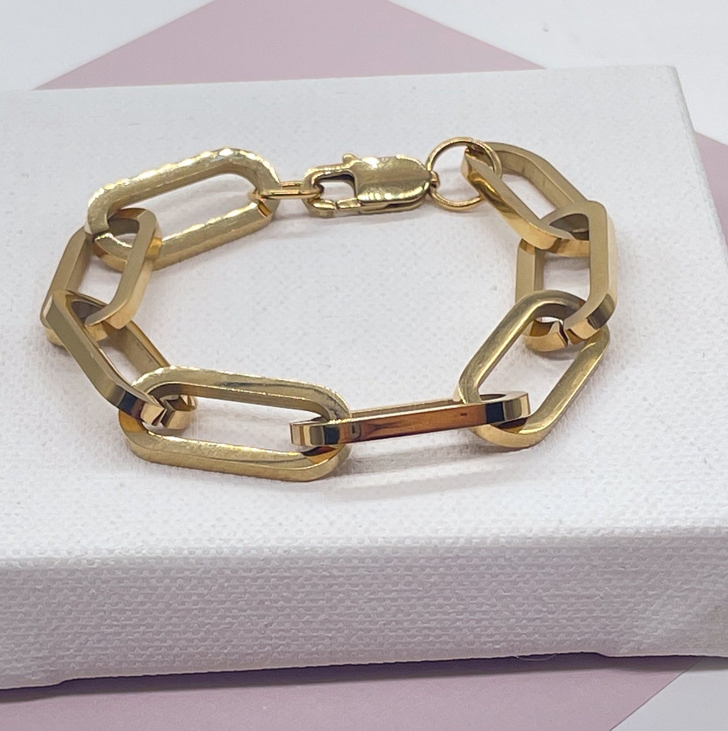 18K Gold Filled Large Paper Clip Style Link Bracelet, Chunk Link Bracelet