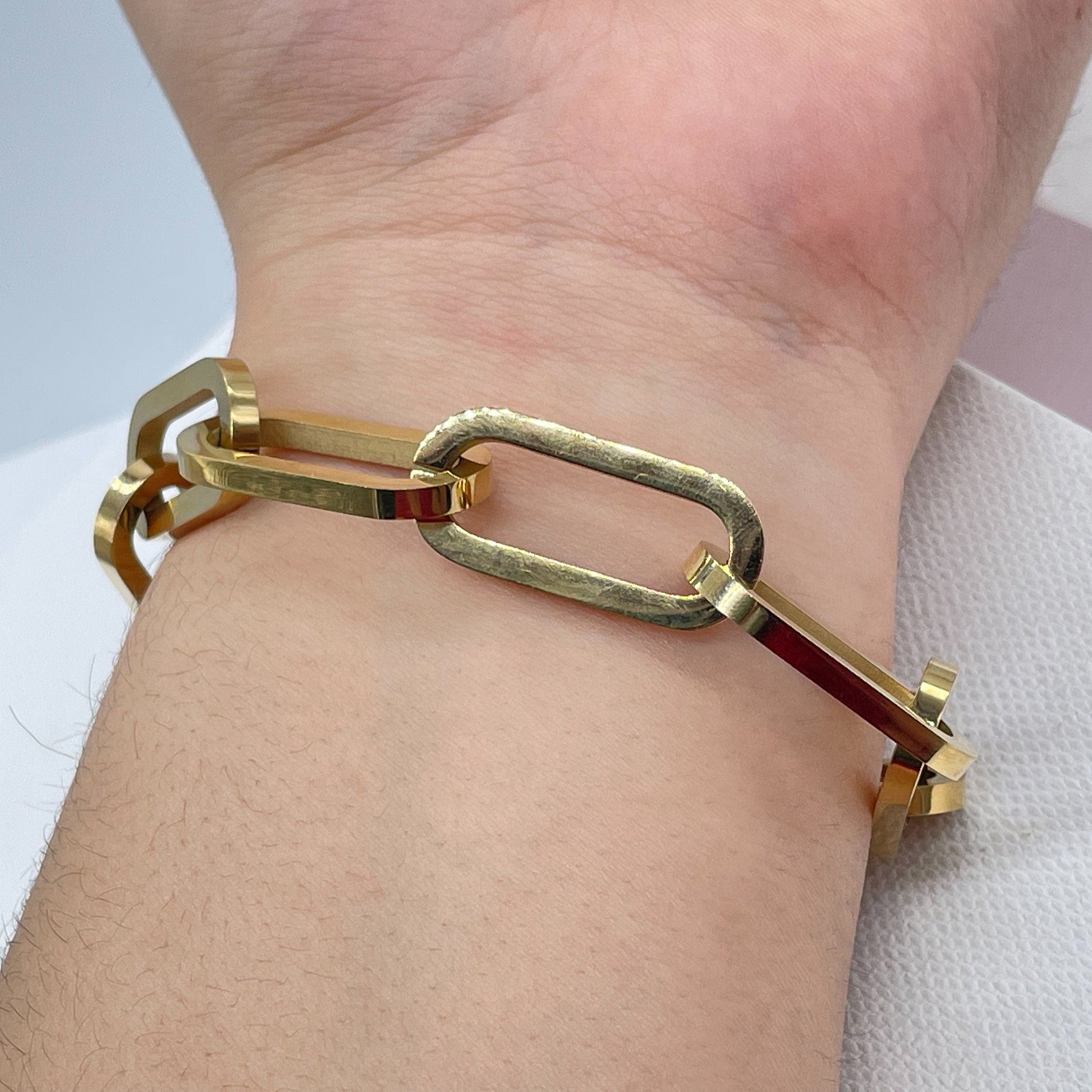 18K Gold Filled Large Paper Clip Style Link Bracelet, Chunk Link Bracelet