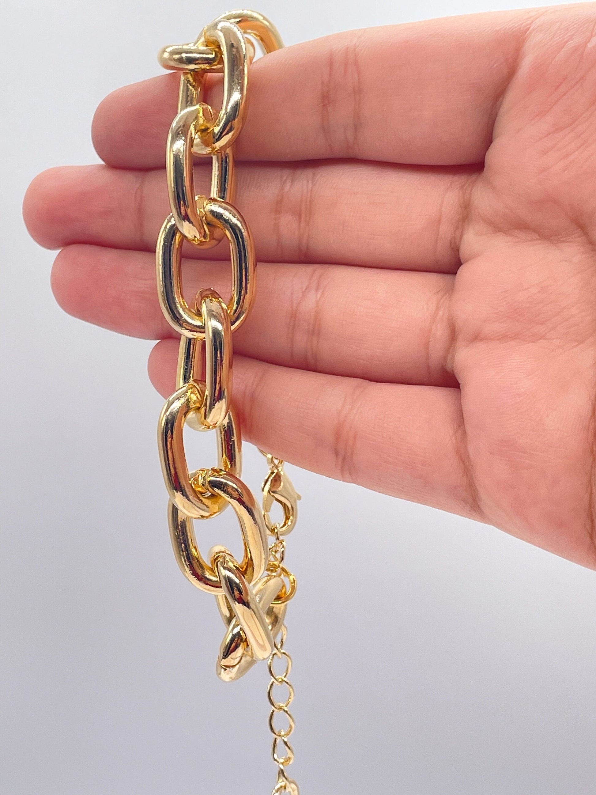 18k Gold Filled Large Link Bracelet, Chunky Link Chain Bracelet Women, 18k Gold Filled Chain Bracelet