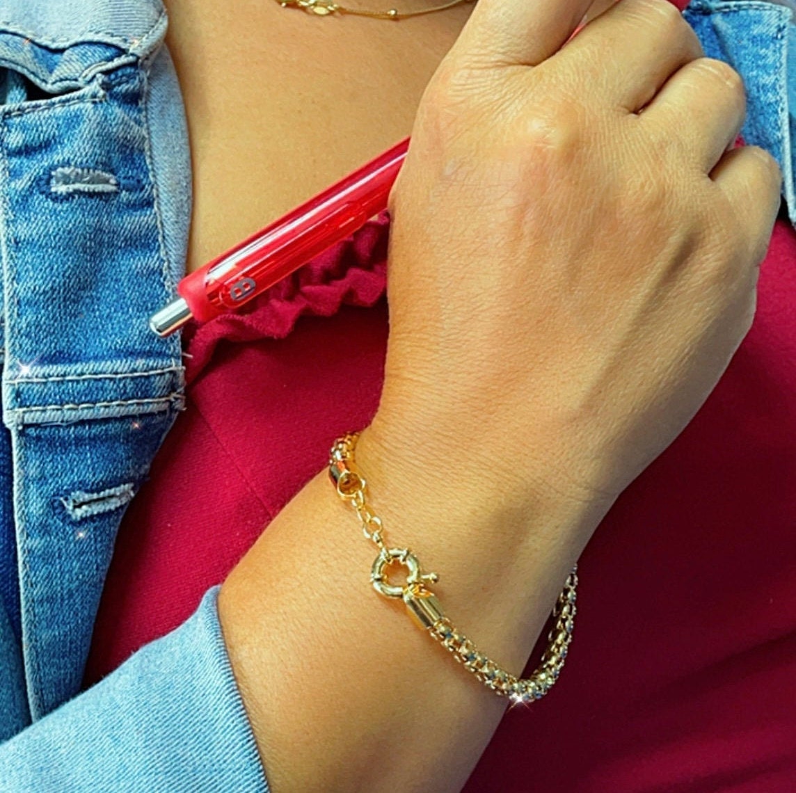 Gorgeous Unique 18K Gold Filled Wheat Link Tube Set Featuring Large Ring Clasp Hypoallergenic Jewelry Women Gold Bracelet